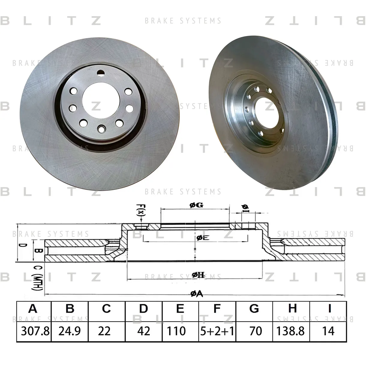 Диск тормозной передний вентилируемый OPEL ASTRA G 98->/CORSA 06->/MERIVA 03->/VECTRA 95 BLITZ BS0657