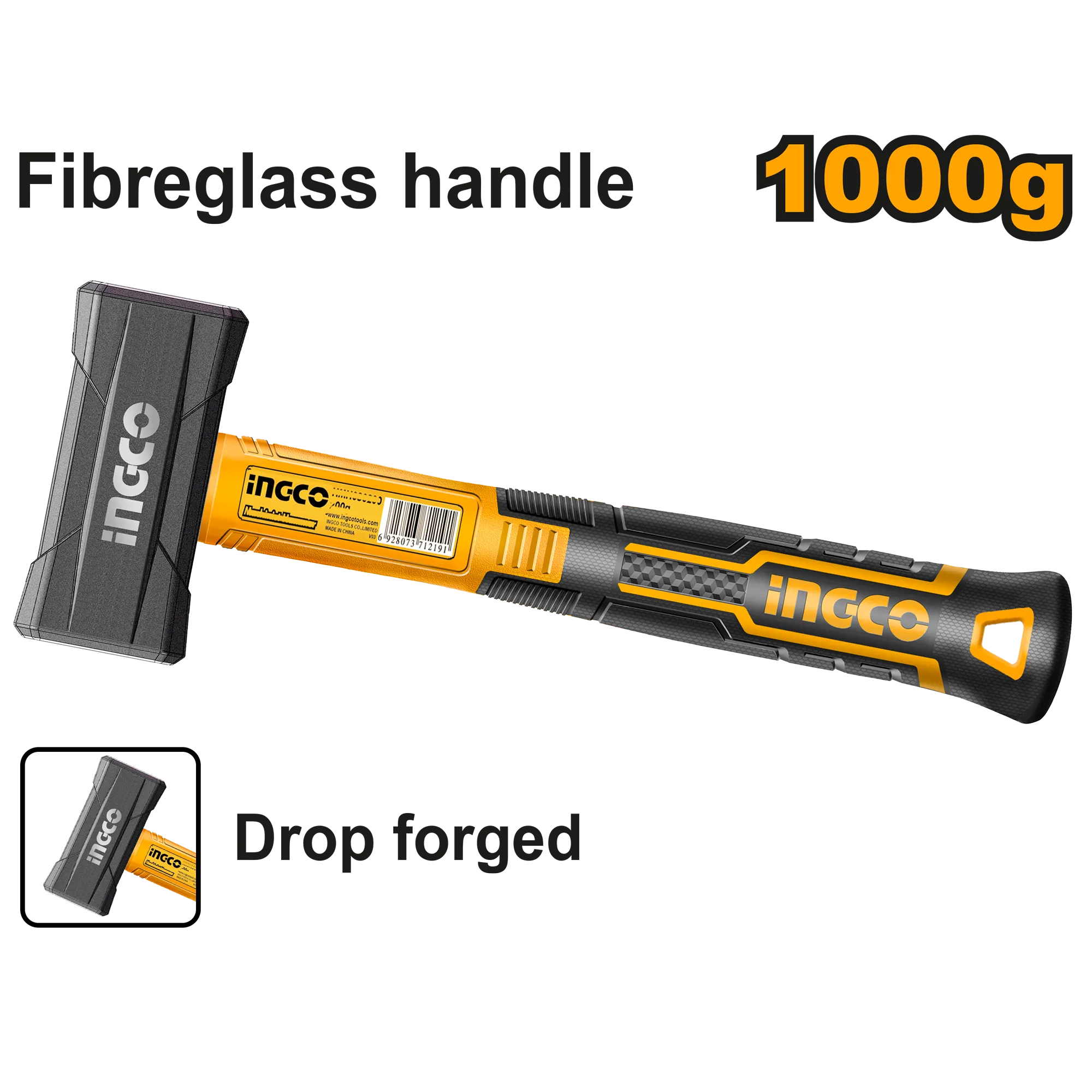 Кувалда 1000 g с фибергласовой рукояткой INDUSTRIAL INGCO HSTH81802