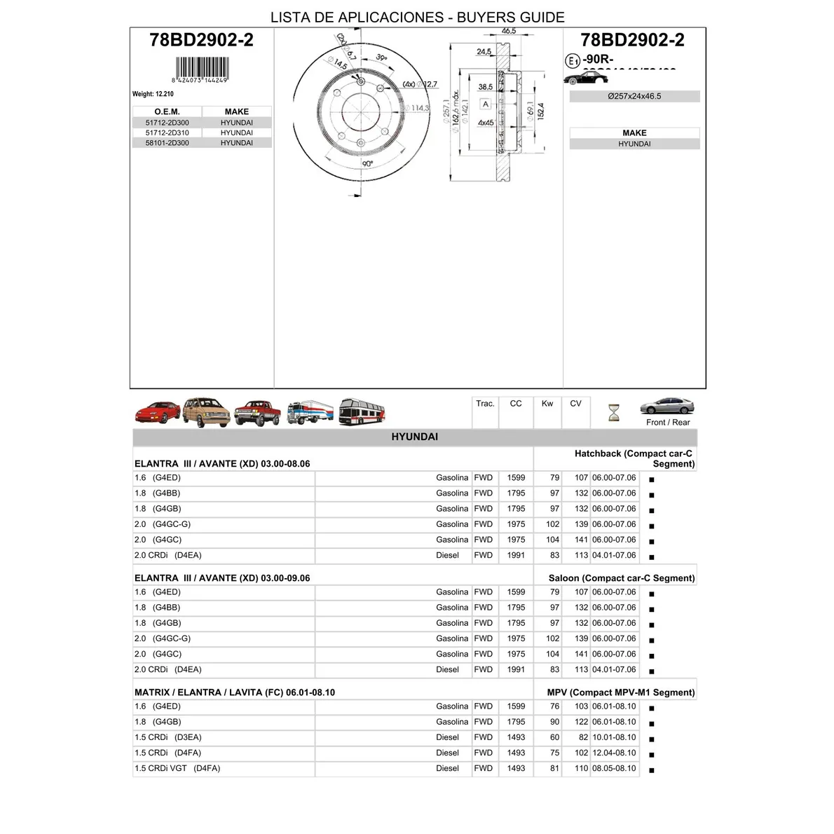 Диск тормозной передний HYUNDAI ELANTRA ICER 78BD2902-2