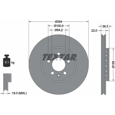 Диск тормозной передний стандартный MG/ROEWE (SAIC)/ ROVER TEXTAR 92103400