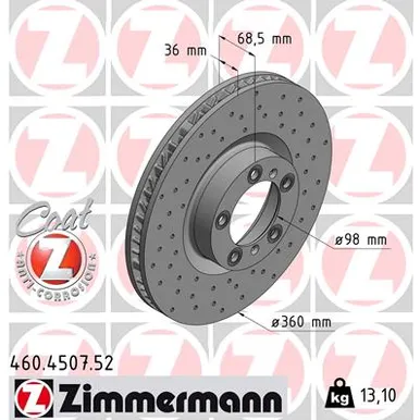 Диск тормозной ZIMMERMANN 460450752