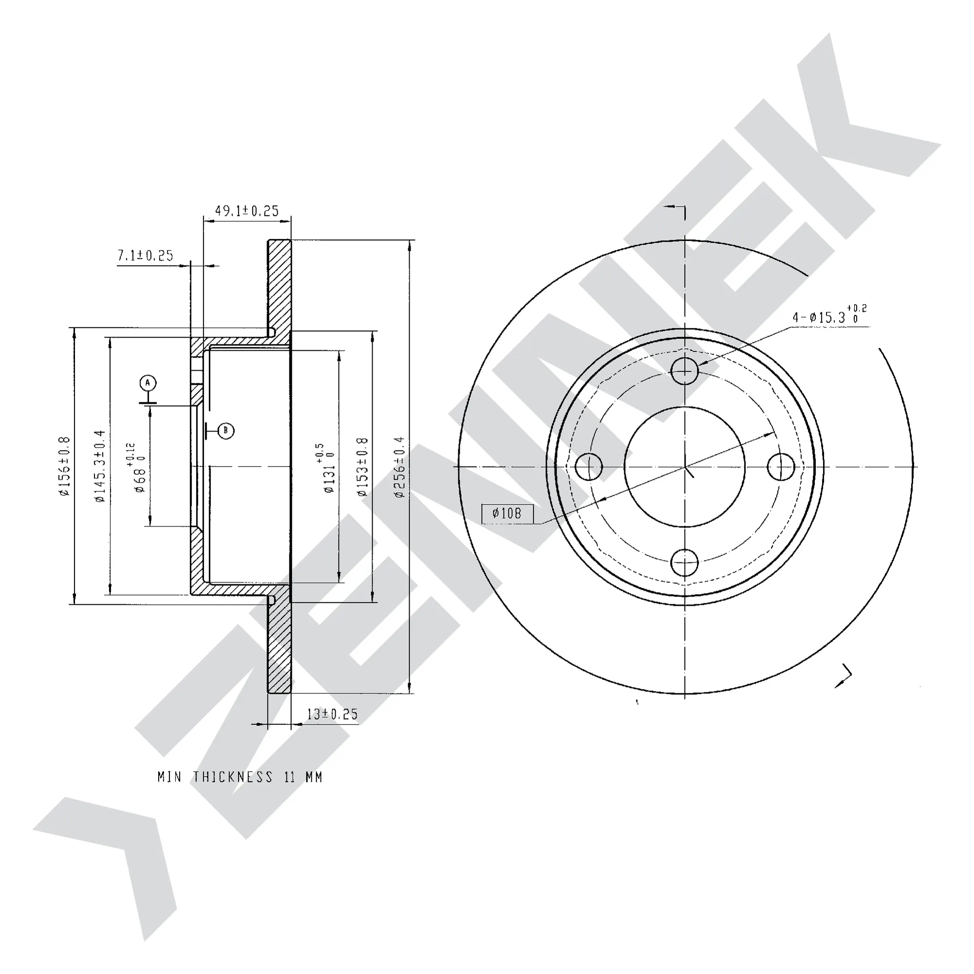 Диск тормозной передний AUDI 80 B4 91-96 (2 шт) ZENNEK DBD0239