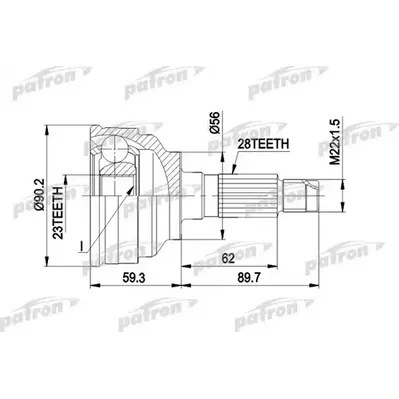 ШРУС наружн к-кт 28x56x23 MAZDA: 626 без ABS 91-97 PATRON PCV1268
