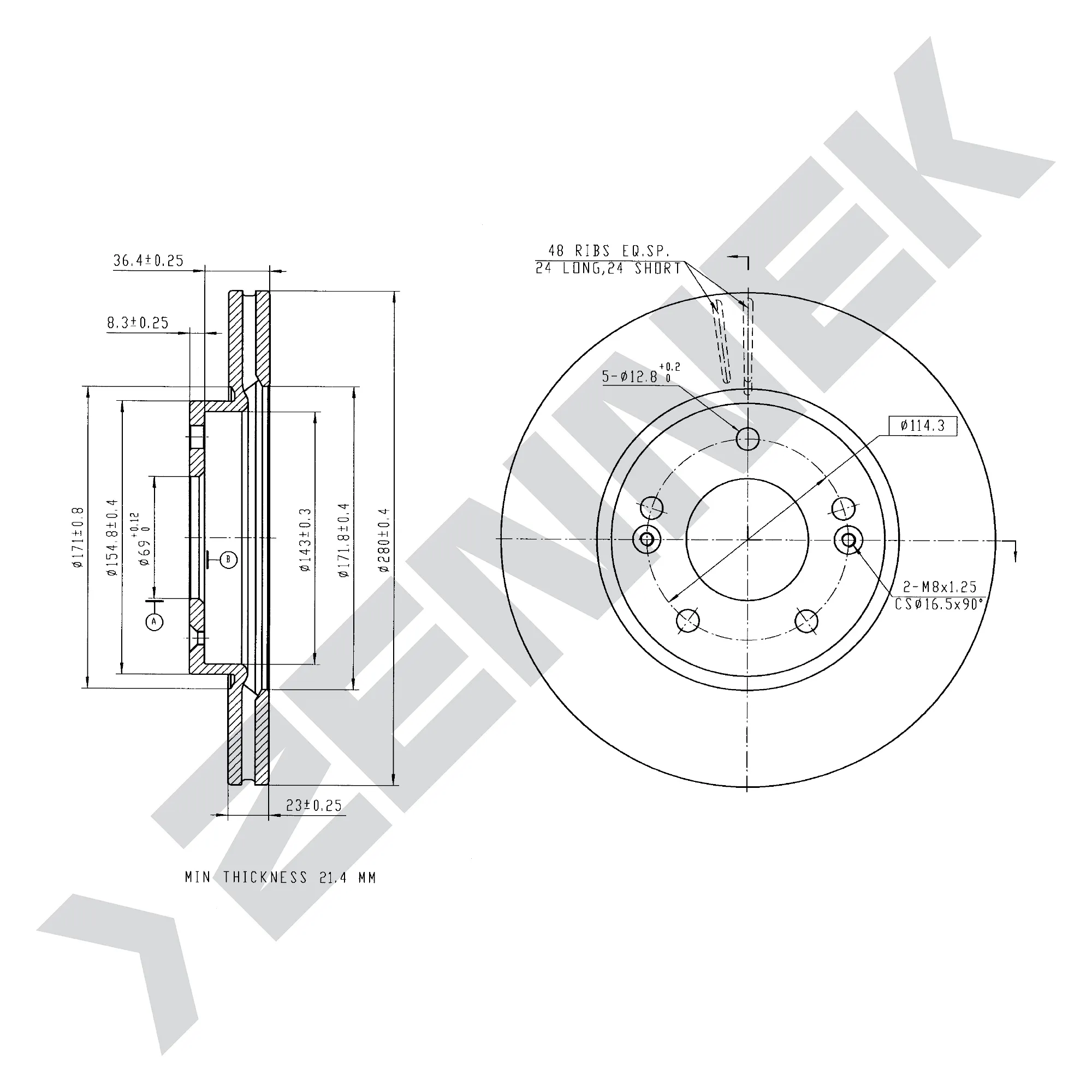 Диск тормозной передний HYUNDAI ELANTRA 10-, I30 11-(2 шт) ZENNEK DBD0118