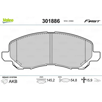 Колодки тормозные передние VALEO 301886