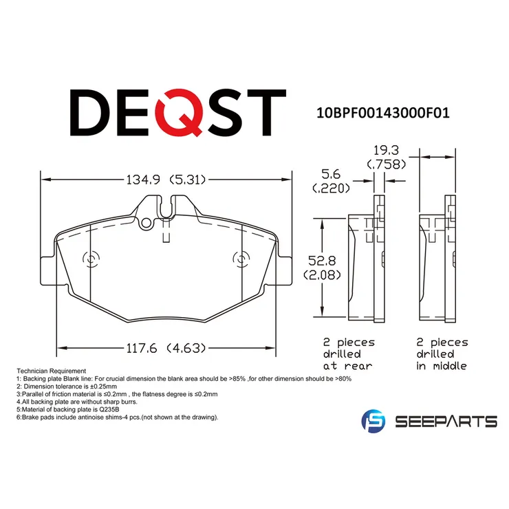 Колодки тормозные, MERCEDES W211 02> DEQST 10BPF00143000