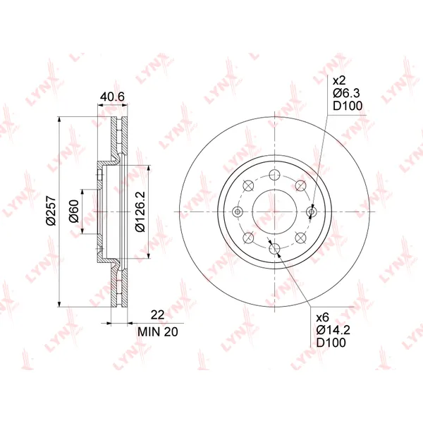 Диск тормозной передний (257X22) OPEL CORSA D / E 06> LYNXAUTO BN-1436