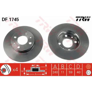 Диск тормозной передний FIAT/ALFA/LANCIA/LADA TRW DF1745