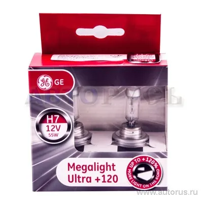 Лампа 12V H7 55W +120% GE Lighting MEGALIGHT ULTRA 2 шт. DUOBOX 98264
