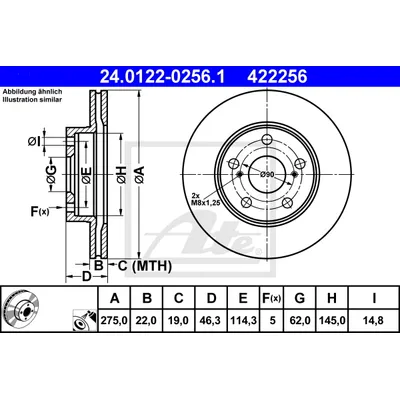 Диск тормозной передний TOYOTA AURIS/COROLLA ATE 24.0122-0256.1