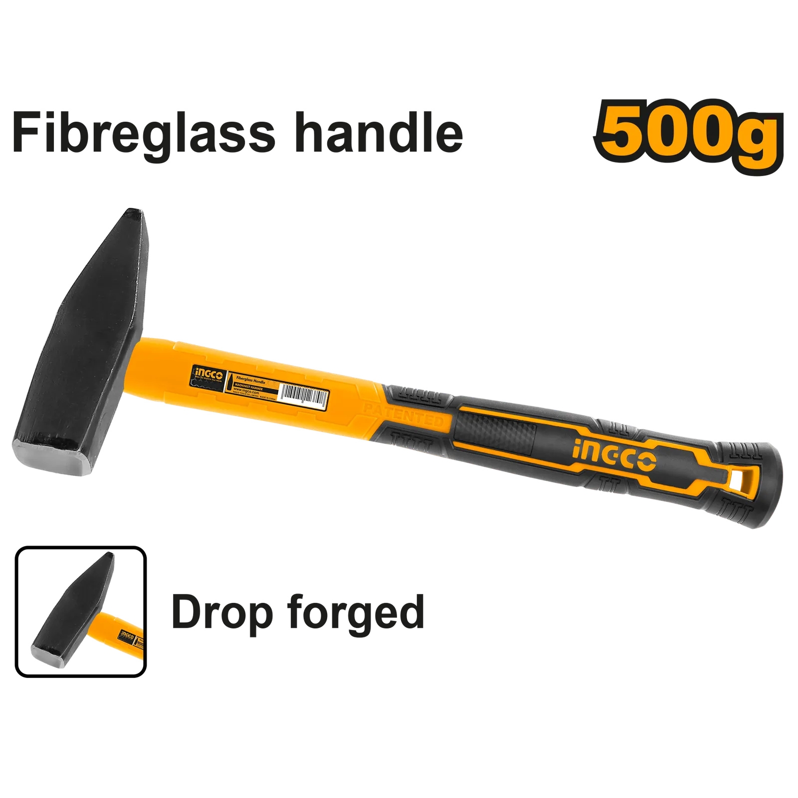 Молоток слесарный 500 g с фиберглассовой ручкой INGCO HMH880500