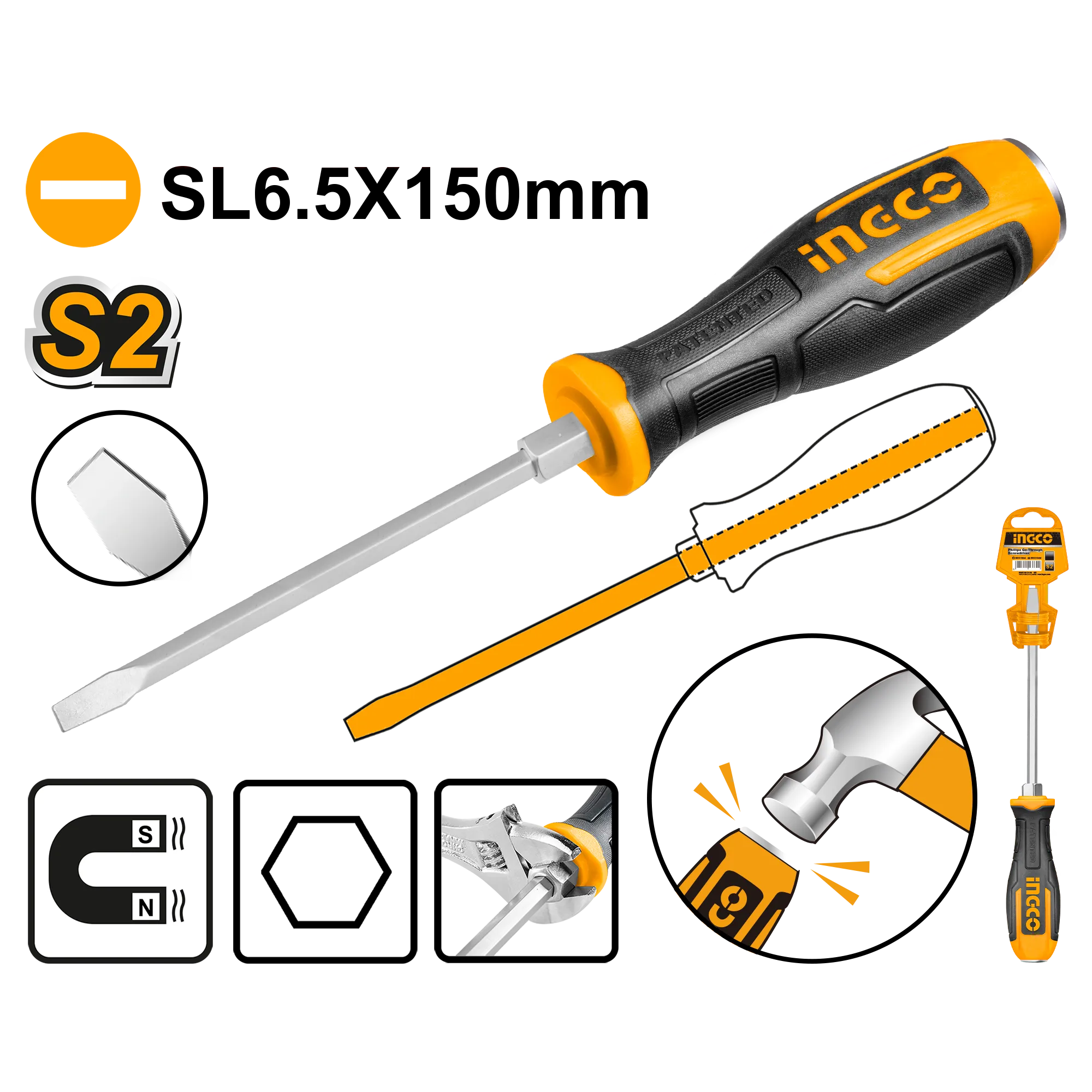 Отвертка шлицевая ударная SL6.5 X 150 INDUSTRIAL INGCO HGTS686150