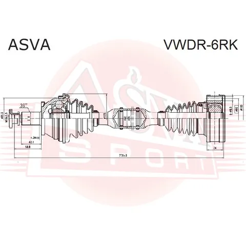 Приводной вал ASVA VWDR-6RK