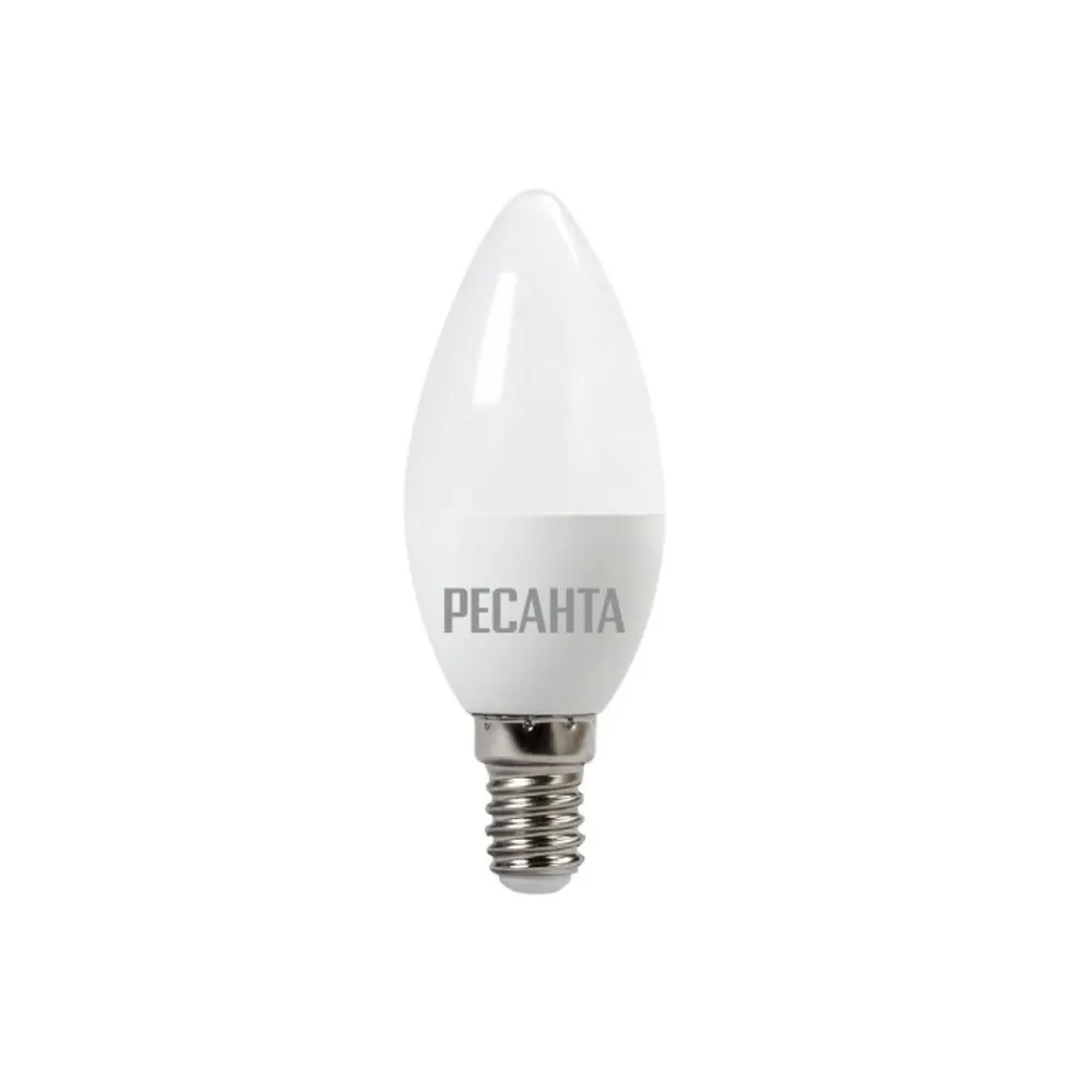 Лампа светодиодная 230V бытовая 6W E14 3000K Ресанта LL-R-C37 1 шт. картон 76/1/3