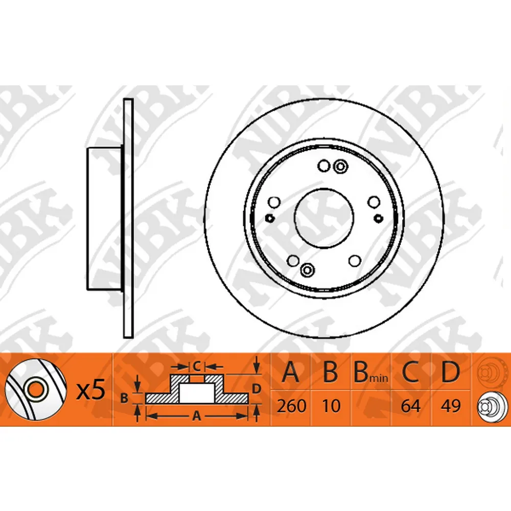 Диск тормозной задний HONDA ACCORD 03-08 /D=260MM NIBK RN1203