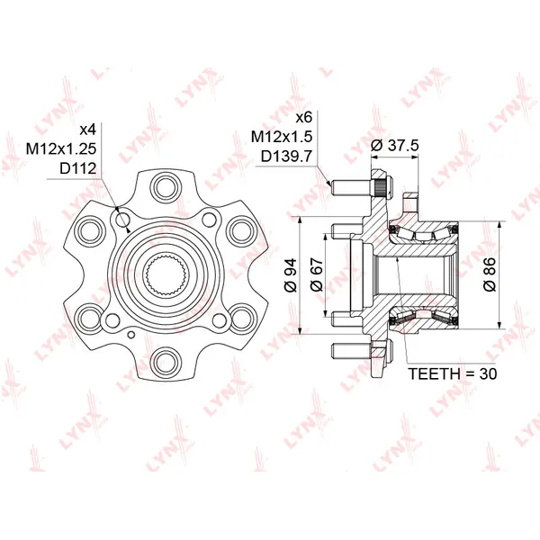 Ступица передняя в сборе L=R MITSUBISHI Pajero III/IV 00-> LYNXauto WH-1177