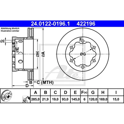 Диск тормозной задний MB SPRINTER, VW LT ATE 24.0122-0196.1