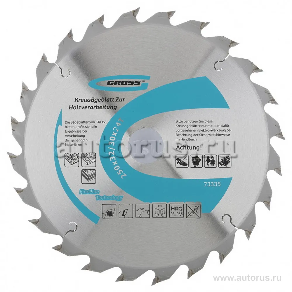 Диск пильный, 250x32x24Т, дерево, переходное кольцо 30 мм GROSS 73335
