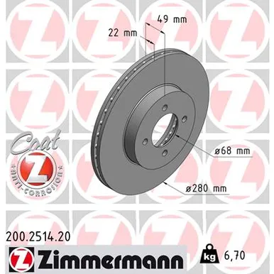Диск тормозной ZIMMERMANN 200.2514.20