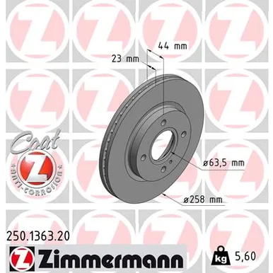 Диск тормозной пер FORD FIESTA 08] ZIMMERMANN 250136320