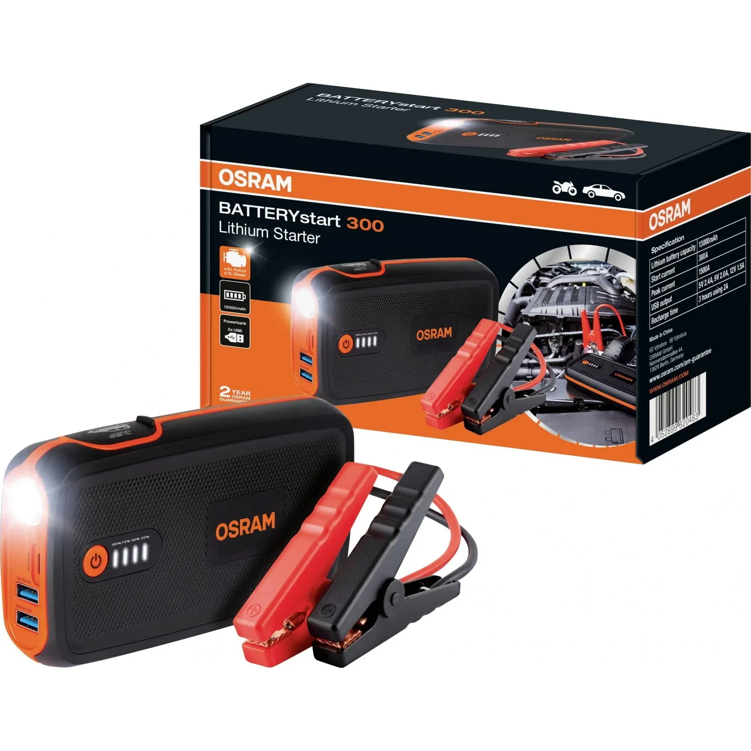 Пусковое устройство автомобильного аккумулятора BATTERYSTART300 4X1 3C OSRAM OBSL300