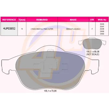 Колодки передние REN ESPACE 2.0-3.0DCI 02-/ LAGUNA 1.6-2.2DCI 01- 4U 4UP03852