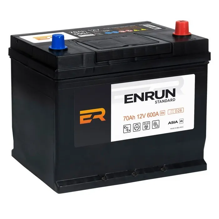 Аккумулятор ENRUN JIS Standart 70 А/ч обратный R+ 261x175x225 D26 EN 600 А