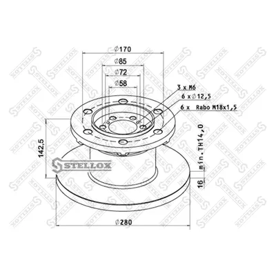 Диск тормозной передний 280/142X16/142 6N- 280/142X16/142 STELLOX 8500736_SX