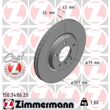 Диск тормозной передний L=R ZIMMERMANN 150.3486.20