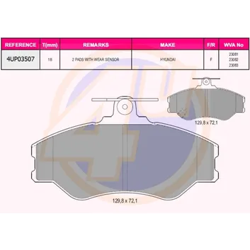 Колодки передние HYU H100/PORTER 93-(с 2 датчиками) 4U 4UP03507