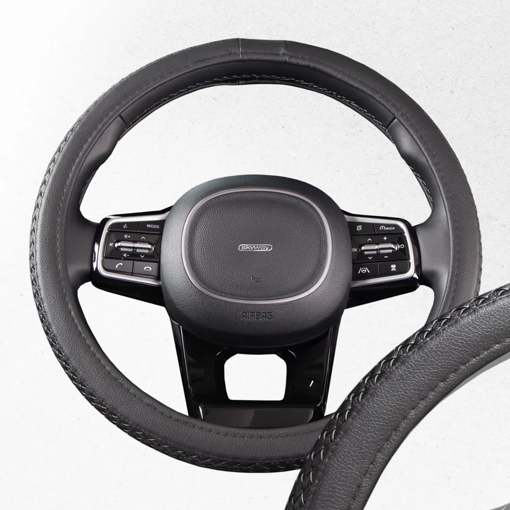 Оплетка кожаная M Черная SKYWAY с плетением SW-103022 BK (M) (Иск. кожа) SKYWAY S01102052