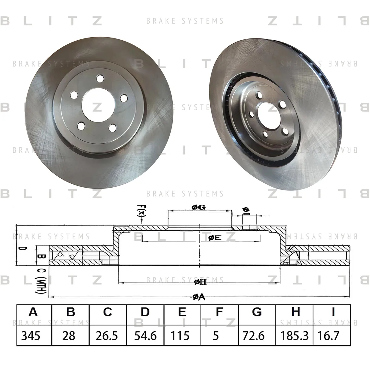 Диск тормозной передний вентилируемый CHRYSLER 300C 04->, LANCIA THEMA 11-> BLITZ BS0588