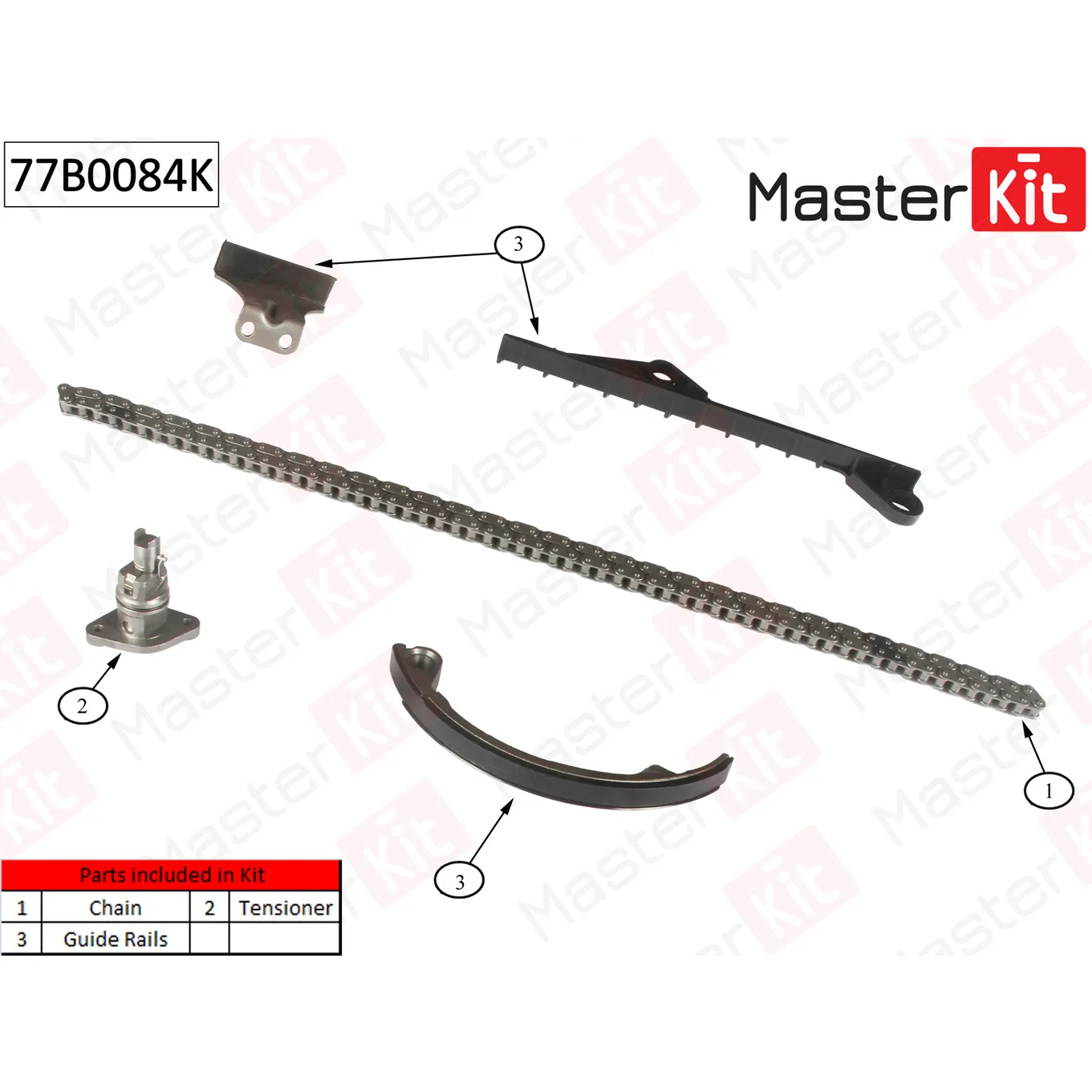 Комплект цепи ГРМ NISSAN Primera 2.0i 16V SR20DE 92-01 (без звездочек) MASTERKIT 77B0084K