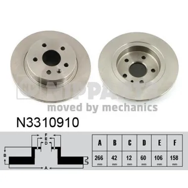 Диск тормозной CHEVROLET CRUZEOPEL ASTRA J R15 09- задний D268 мм NIPPARTS N3310910