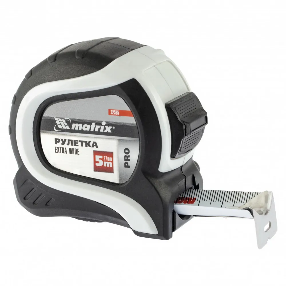 Рулетка Extra Wide, 5 м x27 мм, двухкомпонентный корпус, Pro MATRIX 32585 MATRIX 32585