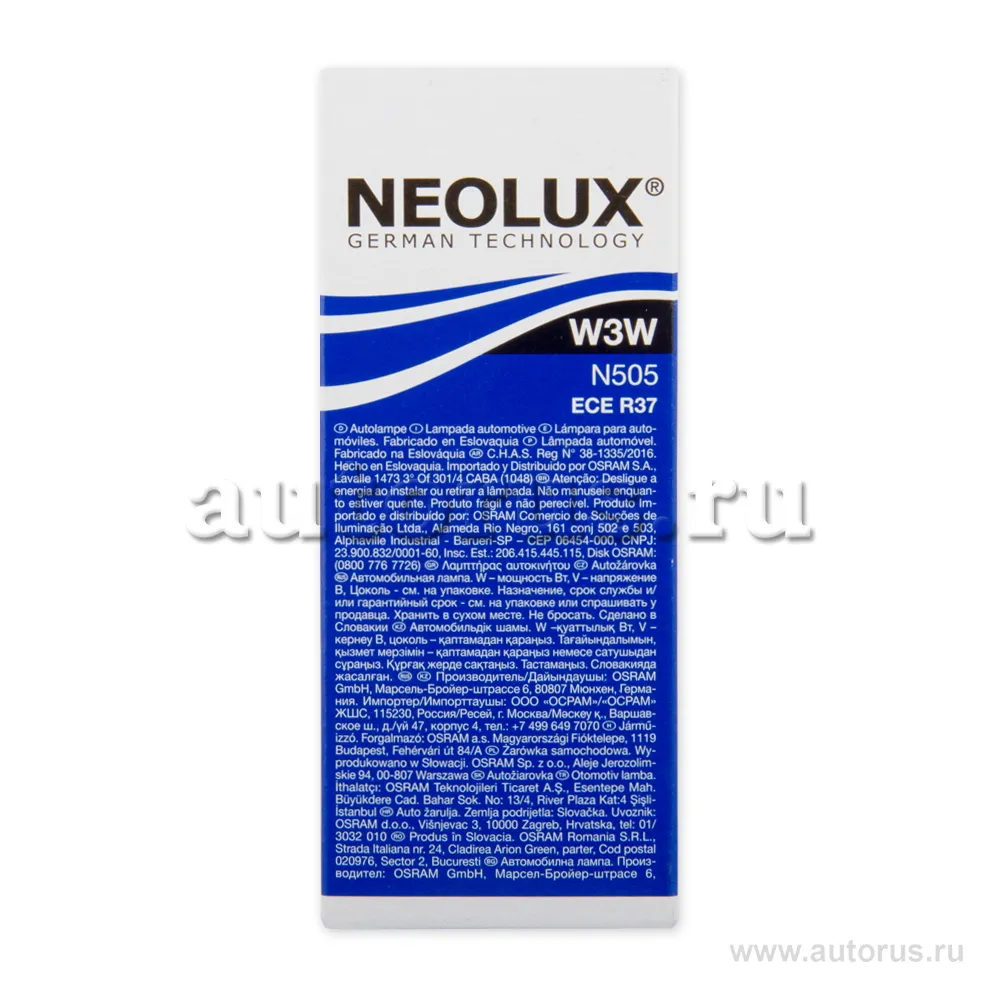Лампа 24V W3W 3W W2,1x9,5d NEOLUX Standart 1 шт. картон N505