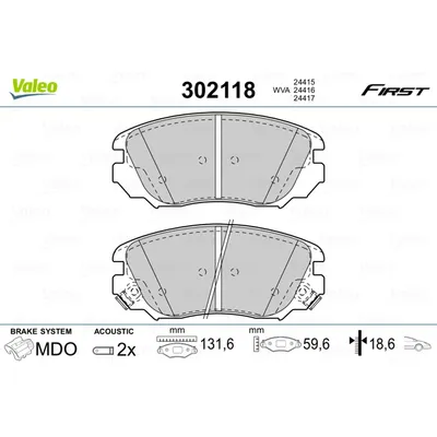 Колодки тормозные OPEL INSIGNIA 08-/SAAB 9-5 10- R16 передние VALEO 302118