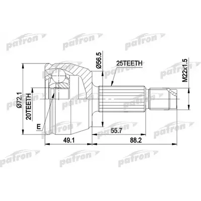 ШРУС наружн к-кт 25x56.5x20 FORD: FIESTA IV 1.3 08/95-0 PATRON PCV1283