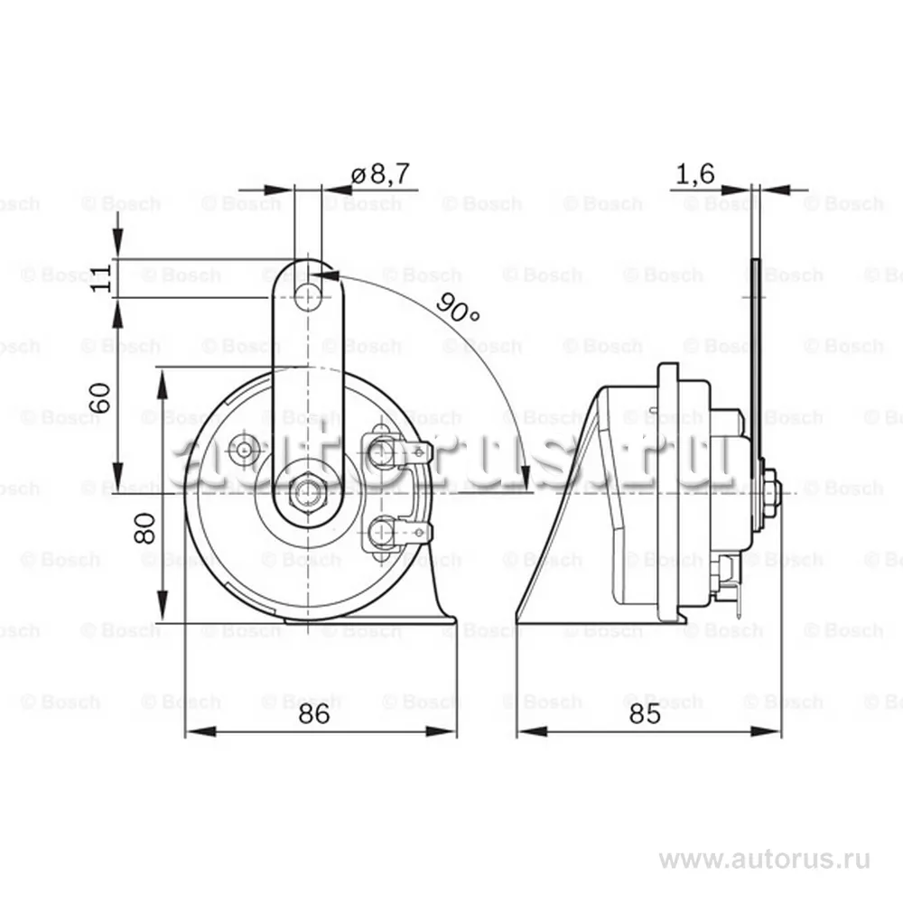 Звуковой сигнал (компл) UNIVERSAL /110dB 420/510Hz BOSCH 9 320 335 007