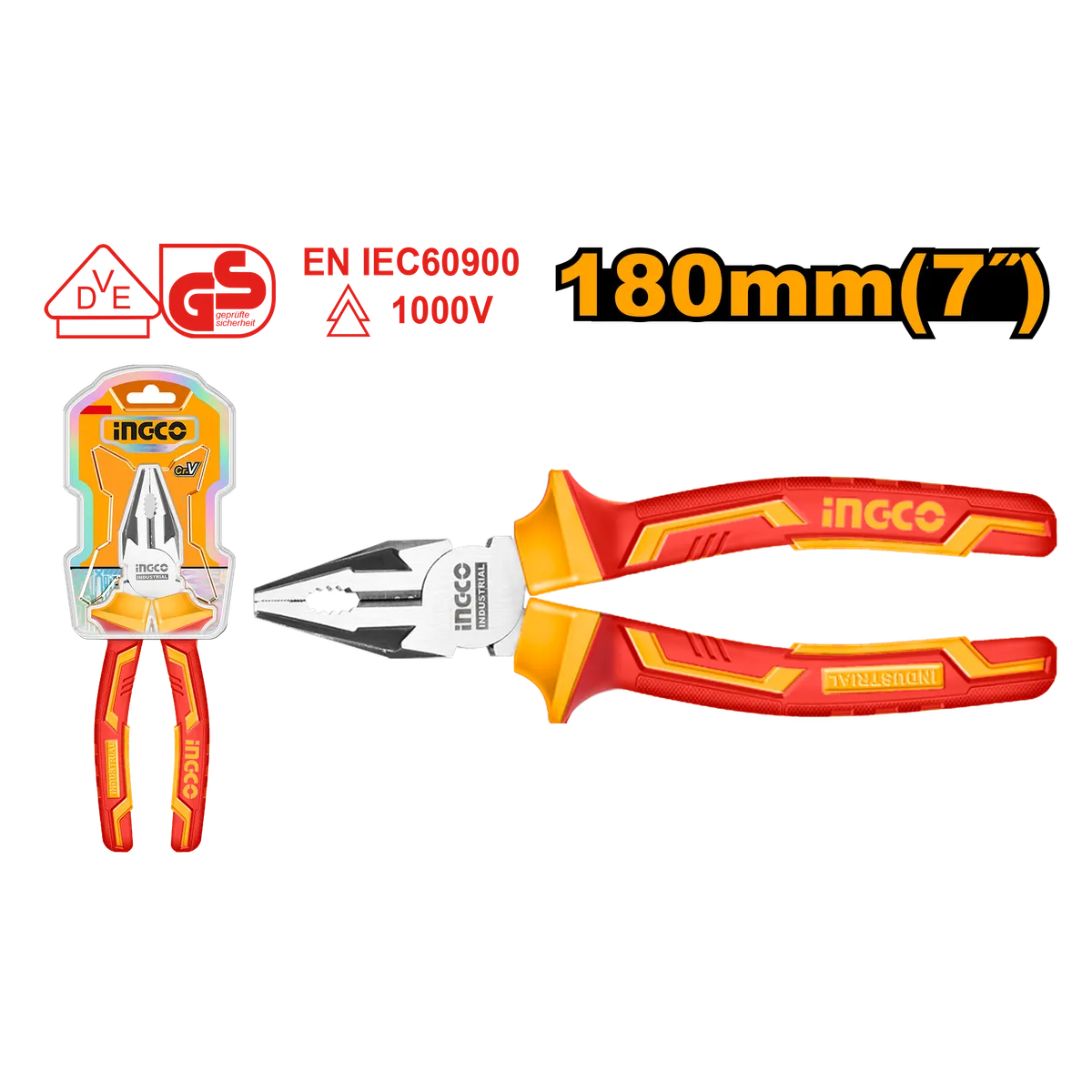 Плоскогубцы диэлектрические 180 мм (6/36) INDUSTRIAL INGCO HICP28188