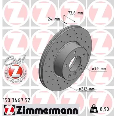 Диск тормозной передний перфорированный BMW ZIMMERMANN 150.3467.52
