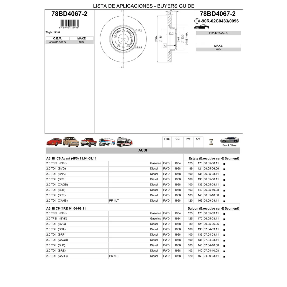 Диск тормозной передний VAG ICER 78BD4067-2