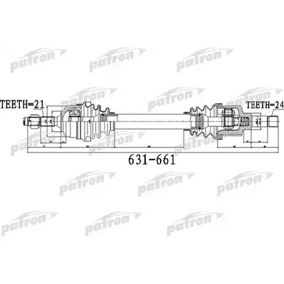 Полуось передняя левая 21x631x50x24 CITROEN C3 1,6 16V 05- PATRON PDS0481