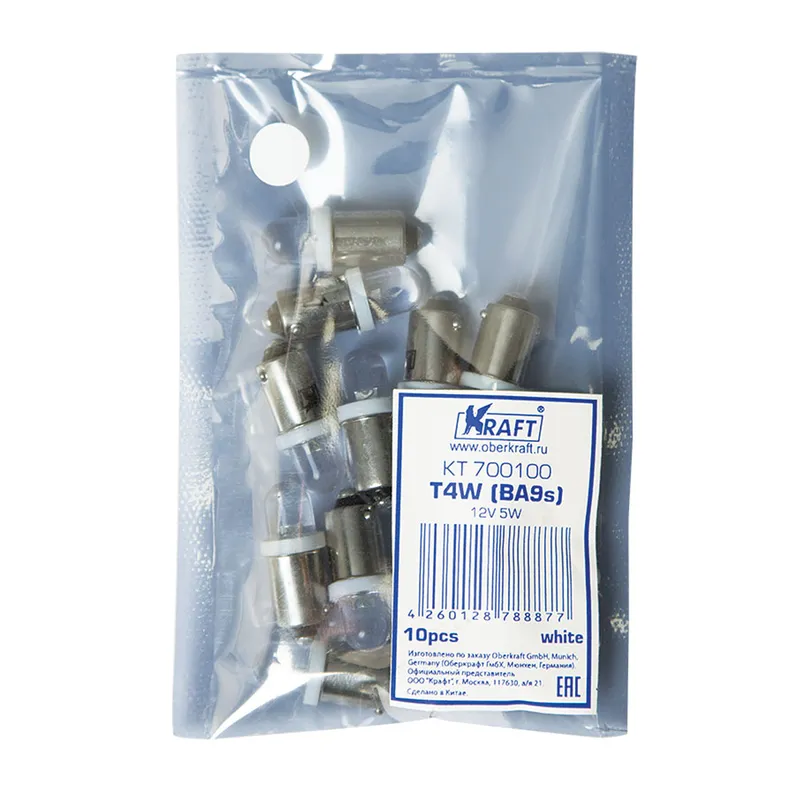 Лампа светодиодная 12V T4W 4W BA9s KRAFT 1 шт. картон KT700100