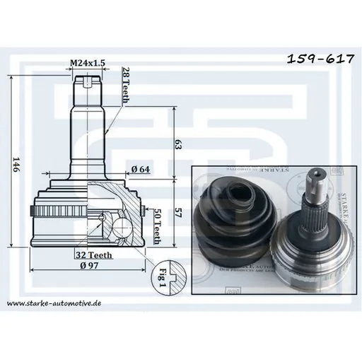 ШРУС HONDA ACCORD VI / CR-V I (RD) 2,0 16V --02.2002 с ABS STARKE 159-617