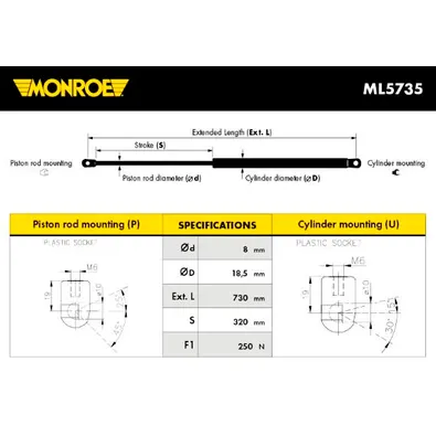 Амортизатор капота VW Golf V/Jetta III MONROE ML5735