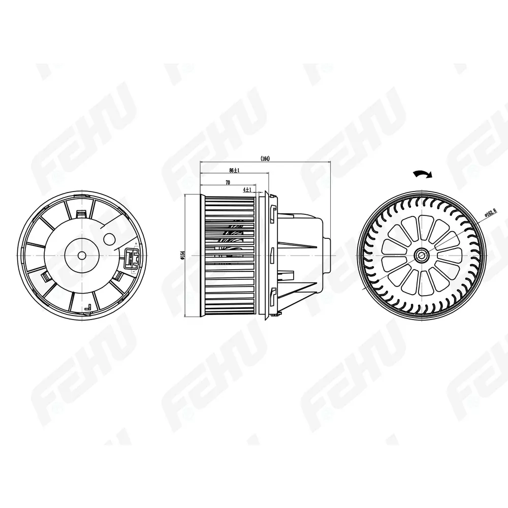 Электровентилятор отопителя Ford Focus II (03-)/Mondeo IV (07-)/Volvo S40 (04-) FEHU FFH1059