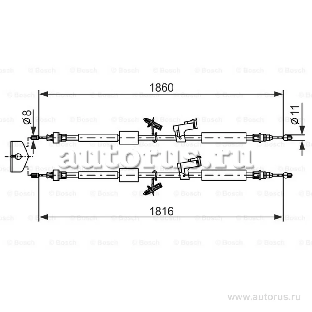 Трос ручного тормоза FORD CMAX/FOCUS 05 1483 мм BOSCH 1 987 482 189