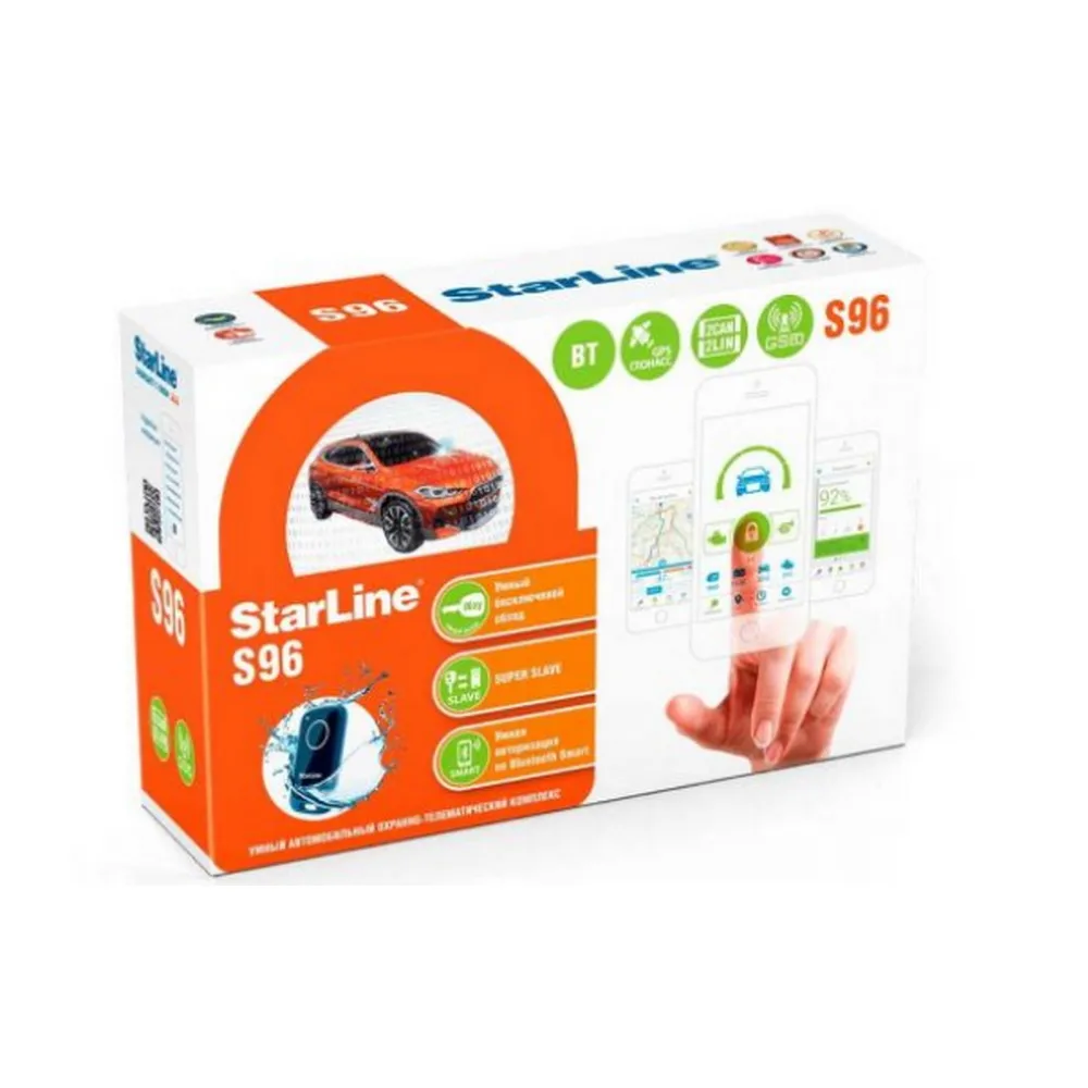 Сигнализация S96 BT GSM GPS 2CAN+4LIN, SLAVE,3D датчик,метка BLE 2 шт, запуск, сирена StarLine 4002235