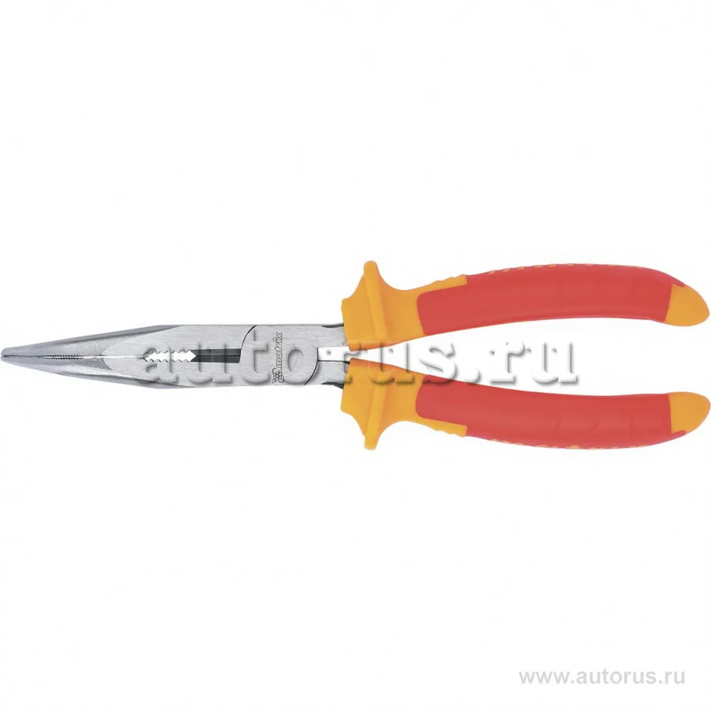 Длинногубцы изогнутые Insulated, 200 мм, двухкомпонентные рукоятки MATRIX 17474